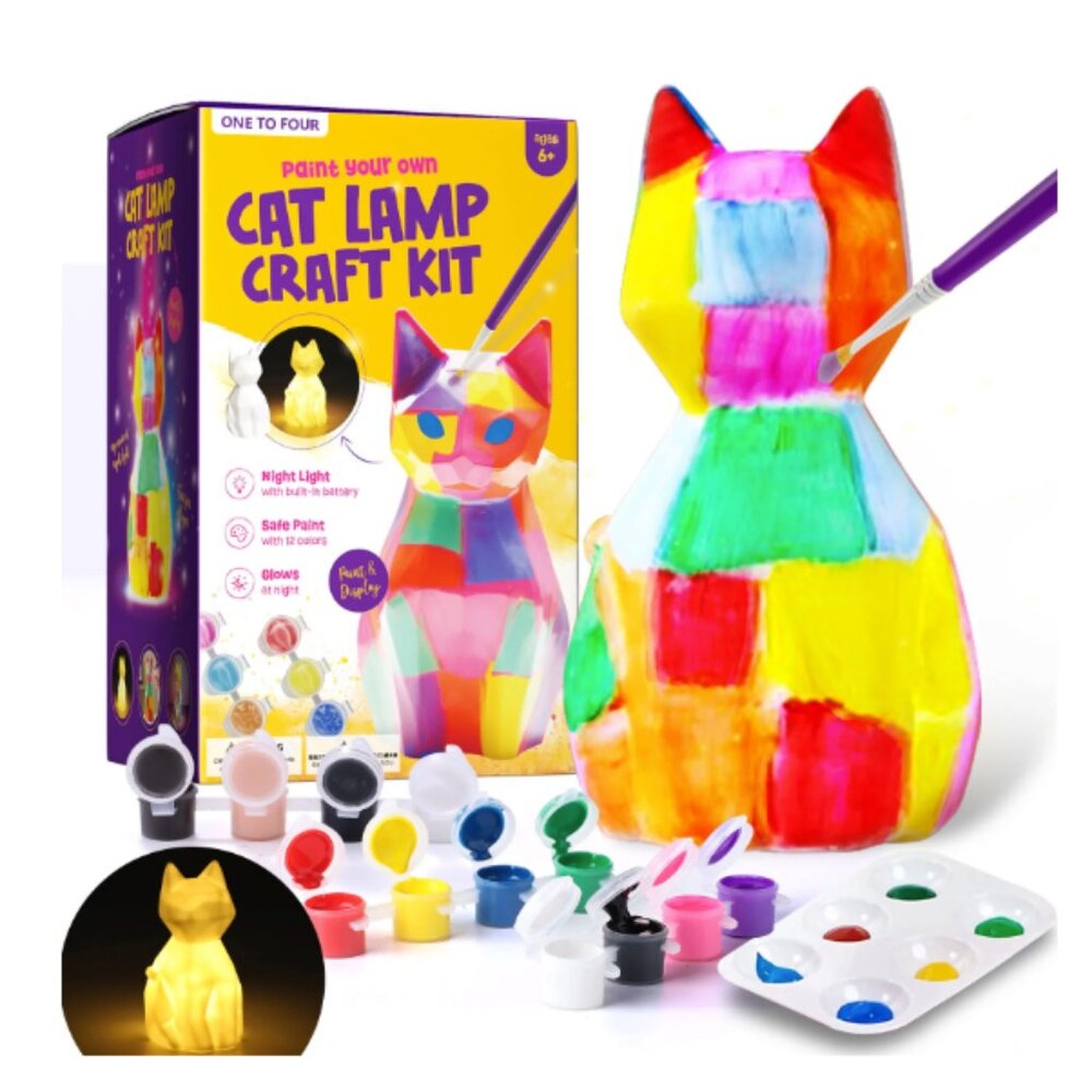 Paint Your Own Cat Lamp Kit, Art Supplies Arts & Crafts Kit, Painting kit for Ki